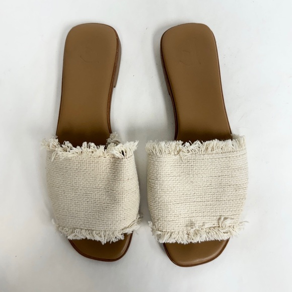 Flattered Woven Flat Sandals Beige Cream Slip On Slides Fringe Rattan EU 38 $199 - Picture 2 of 10